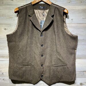 PJ Paul Jones Vest Mens XL Brown Wool Blend Tweed Herringbone Waistcoat Preppy